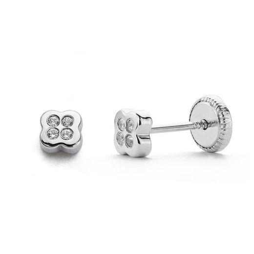 18K Pendientes Circonita Oro Blanco 4 Mm Cierre Tuerca