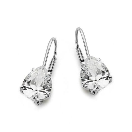 18K Pendientes Circonita Pera Oro Blanco 20X7 Mm Cierre Gancho