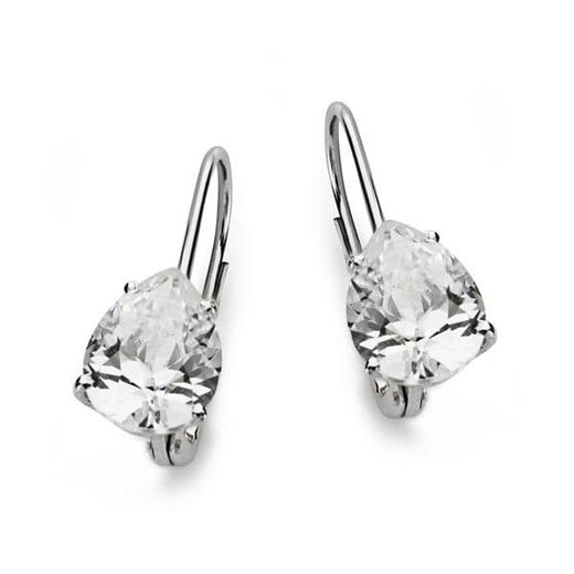 18K Pendientes Circonita Pera Oro Blanco 21X8 Mm Cierre Gancho