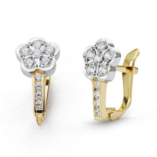 18K Pendientes Comunion Bicolor Circonita 13X7 Mm Cierre Catalan
