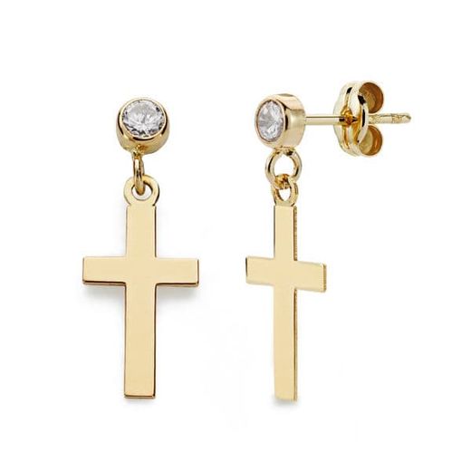 18K Pendientes Cruz Lisa Chaton Oro Amarillo 12X7 Mm Cierre Presion
