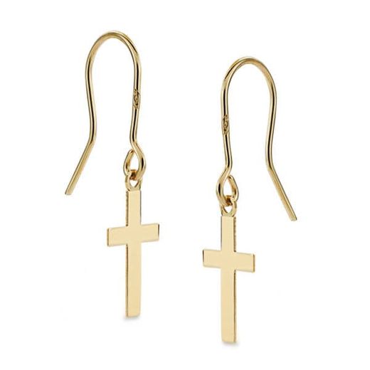 18K Pendientes Cruz Lisa Oro Amarilo 12 X 7 Mm