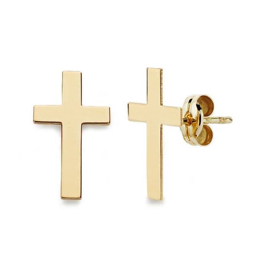 18K Pendientes Cruz Oro Amarillo 12X7 Mm Cierre Presion