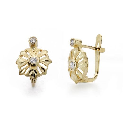 18K Pendientes Cubanas Niña Circonita Oro Amarillo 11X9 Mm Cierre Catalan