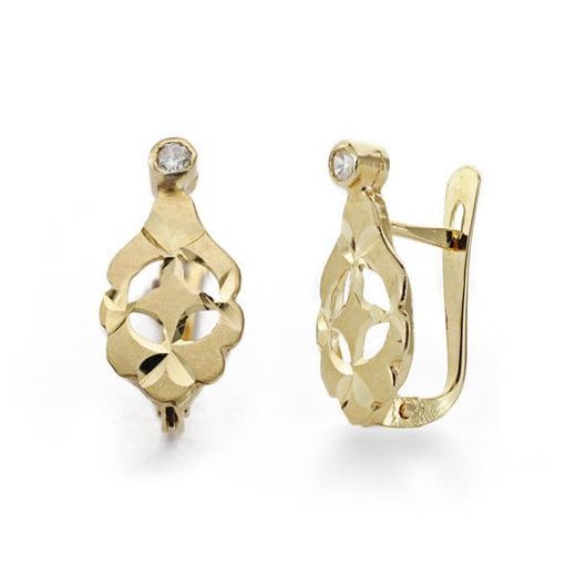 18K Pendientes Cubanas Niña Circonita Oro Amarillo 13X7 Mm Cierre Catalan