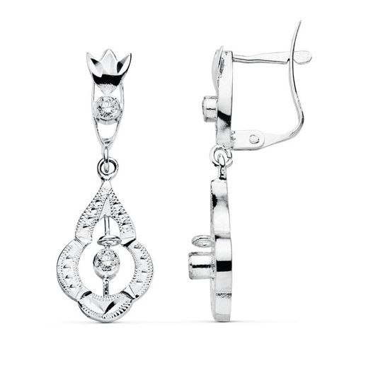 18K Pendientes Cubanas Oro Blanco 29X10 Mm Cierre Catalan