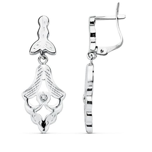 18K Pendientes Cubanas Oro Blanco 30X10 Mm Cierre Catalan