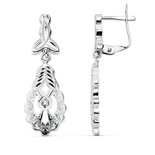 18K Pendientes Cubanas Oro Blanco 30X10 Mm Cierre Presion