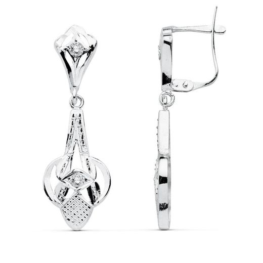 18K Pendientes Cubanas Oro Blanco 32X10 Mm Cierre Catalan