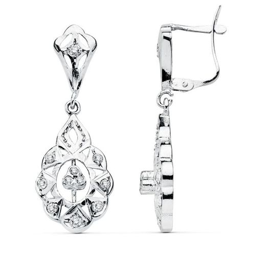 18K Pendientes Cubanas Oro Blanco 32X12 Mm Cierre Catalan