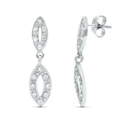 18K Pendientes Dos Cuerpos Oro Blanco Juego Novia Circonita 25X6 Mm Presion