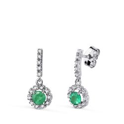 18K Pendientes Esmeralda Fina Y Circonitas Presion