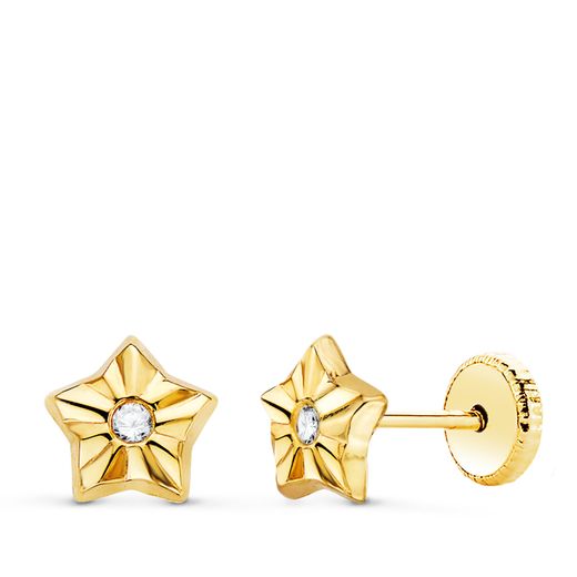 18K Pendientes Estrella Circonita 6Mm Cierre Tuerca