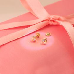 18K Pendientes Flor Esmalte 5Mm Cierre Tuerca