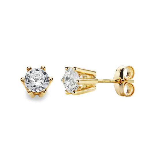 18K Pendientes Garras Oro Amarillo 6X6 Mm Cierre Presion