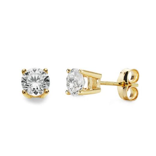 18K Pendientes Garras Oro Amarillo Circonita 5 Mm Cierre Presion