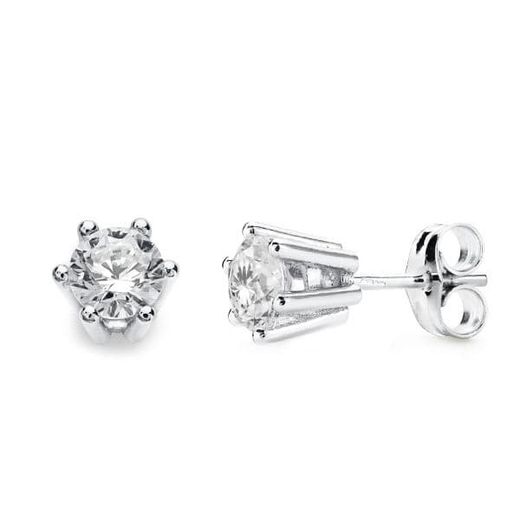 18K Pendientes Garras Oro Blanco 6.5X6.5 Mm Cierre Presion