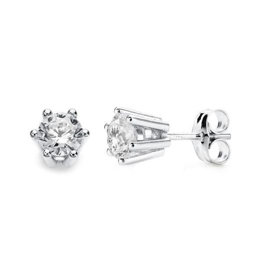 18K Pendientes Garras Oro Blanco 6X6 Mm Cierre Presion