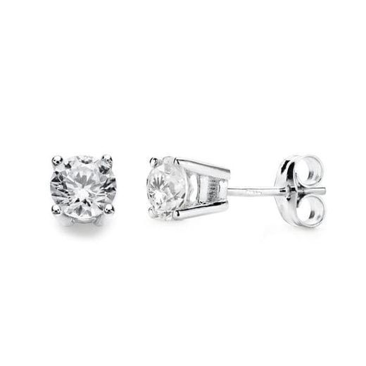 18K Pendientes Garras Oro Blanco Circonita 5 Mm Cierre Presion