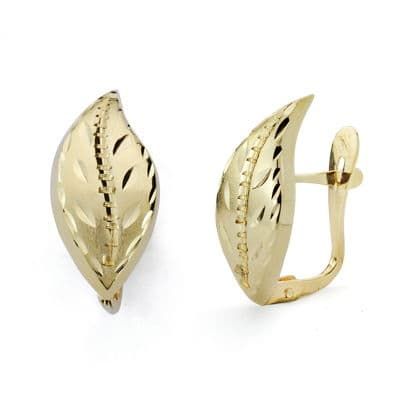 18K Pendientes Hoja Lapidados Oro Amarillo 18X8 Mm Cierre Catalan