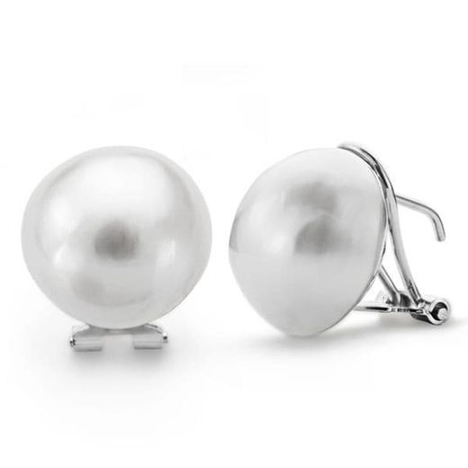 18K Pendientes Japonesa Oro Blanco 14 Mm Cierre Omega