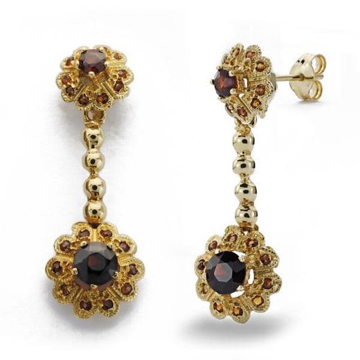 18K Pendientes Largos. 2 Cuajos. Oro Amarillo 30X10 Mm Cierre A Presión
