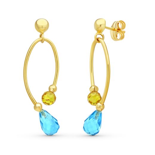 18K Pendientes Largos Con Piedras Cierre Presion