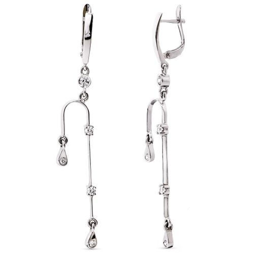 18K Pendientes Largos Oro Blanco Circonita 59X7 Mm Cierre Catalan