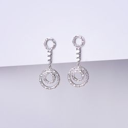 18K Pendientes Largos Oro Blanco Circonita Cierre Presion