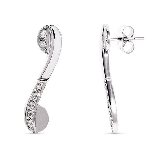 18K Pendientes Largos Oro Blanco Y Circonita 27X6 Mm Cierre Presion