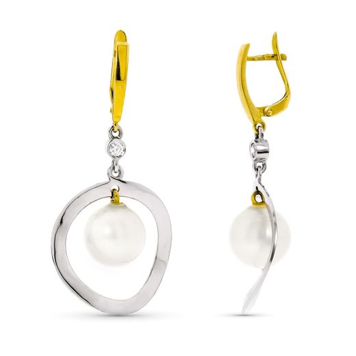 18K Pendientes Largos Oro Blanco Y Perla De 10 Mm Cierre Catalan