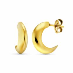 18K Pendientes Medio Aro Oro Amarillo Octogonal 15 Mm Ancho 2 Mm Cierre Presion