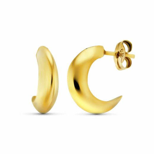 18K Pendientes Medio Aro Oro Amarillo Octogonal 15 Mm Ancho 2 Mm Cierre Presion