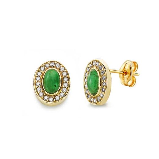 18K Pendientes Oro Amariillo Piedra Verde 9 X 7 Mm Cierre Presion