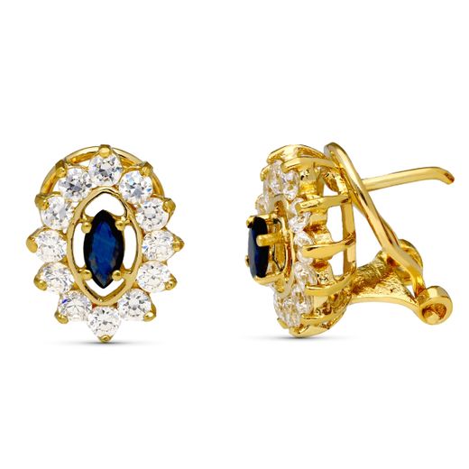 18K Pendientes Oro Amariilo Piña Circonita Total 13 X 11 Mm Cierre Omega