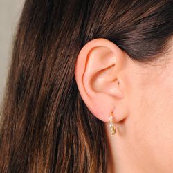 18K Pendientes Oro Amarillo 1 2 Aro Aguamarina Talla Marquise. 15X2 Mm Presion