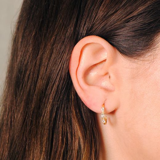 18K Pendientes Oro Amarillo 1 2 Aro Aguamarina Talla Marquise. 15X2 Mm Presion