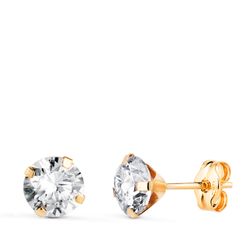 18K Pendientes Oro Amarillo 4 Garras Con Circonita. Ancho: 6 Mm Cierre Presion