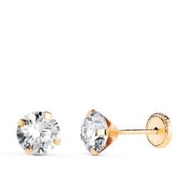 18K Pendientes Oro Amarillo 4 Garras Con Circonita. Ancho: 6 Mm Cierre Tuerca