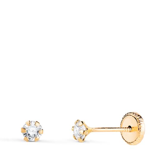 18K Pendientes Oro Amarillo 6 Garras Con Circonita. Ancho: 3 Mm Cierre Tuerca