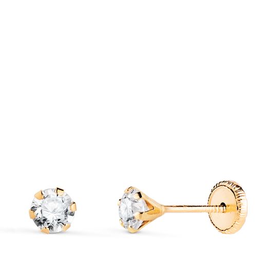 18K Pendientes Oro Amarillo 6 Garras Con Circonita. Ancho: 4 Mm Cierre Tuerca