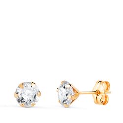 18K Pendientes Oro Amarillo 6 Garras Con Circonita. Ancho: 5 Mm Cierre Presion