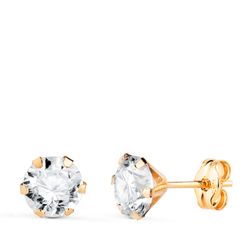 18K Pendientes Oro Amarillo 6 Garras Con Circonita. Ancho: 6 Mm Cierre Presion