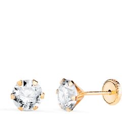 18K Pendientes Oro Amarillo 6 Garras Con Circonita. Ancho: 6 Mm Cierre Tuerca