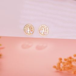 18K Pendientes Oro Amarillo Arbol De La Vida En Brillo Calados 10 Mm. Cierre Presion