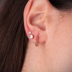 18K Pendientes Oro Amarillo Aros Huecosestrellas Caladas. Medida: 12 X 3 Mm. Cierre Presion