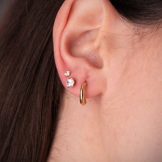 18K Pendientes Oro Amarillo Aros Huecosestrellas Caladas. Medida: 12 X 3 Mm. Cierre Presion