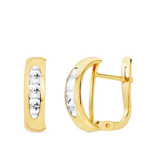 18K Pendientes Oro Amarillo Banda Circonita 13.5X5 Mm Cierre Catalan