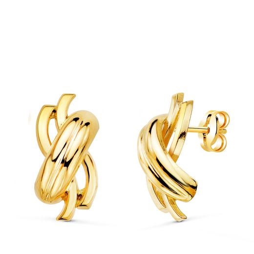 18K Pendientes Oro Amarillo Bandas En Brillo. 15 X 7 Mm. Cierre Presion