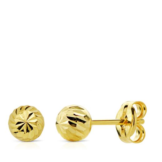 18K Pendientes Oro Amarillo Bola Tallada 5 Mm Cierre Presion